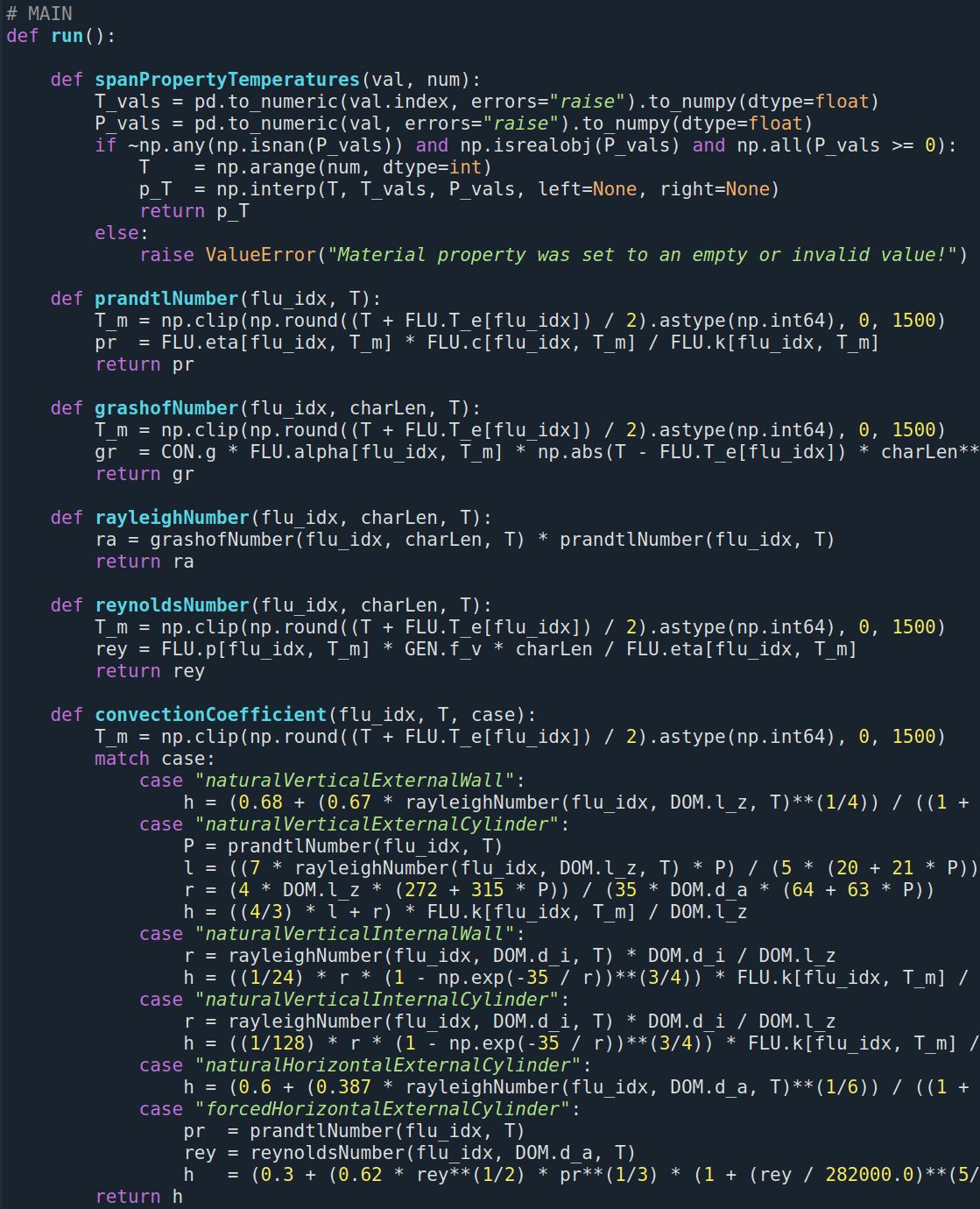 Python-Codeausschnitt der Konvektions-Randbedingungen eines selbstgeschriebenen Programms zur thermischen FEM-Analyse. Freiberufliche Entwicklungsdienstleistungen inklusive Programmierung von In-House entwickelten Tools in Salzburg und DACH-Region vor Ort und remote.