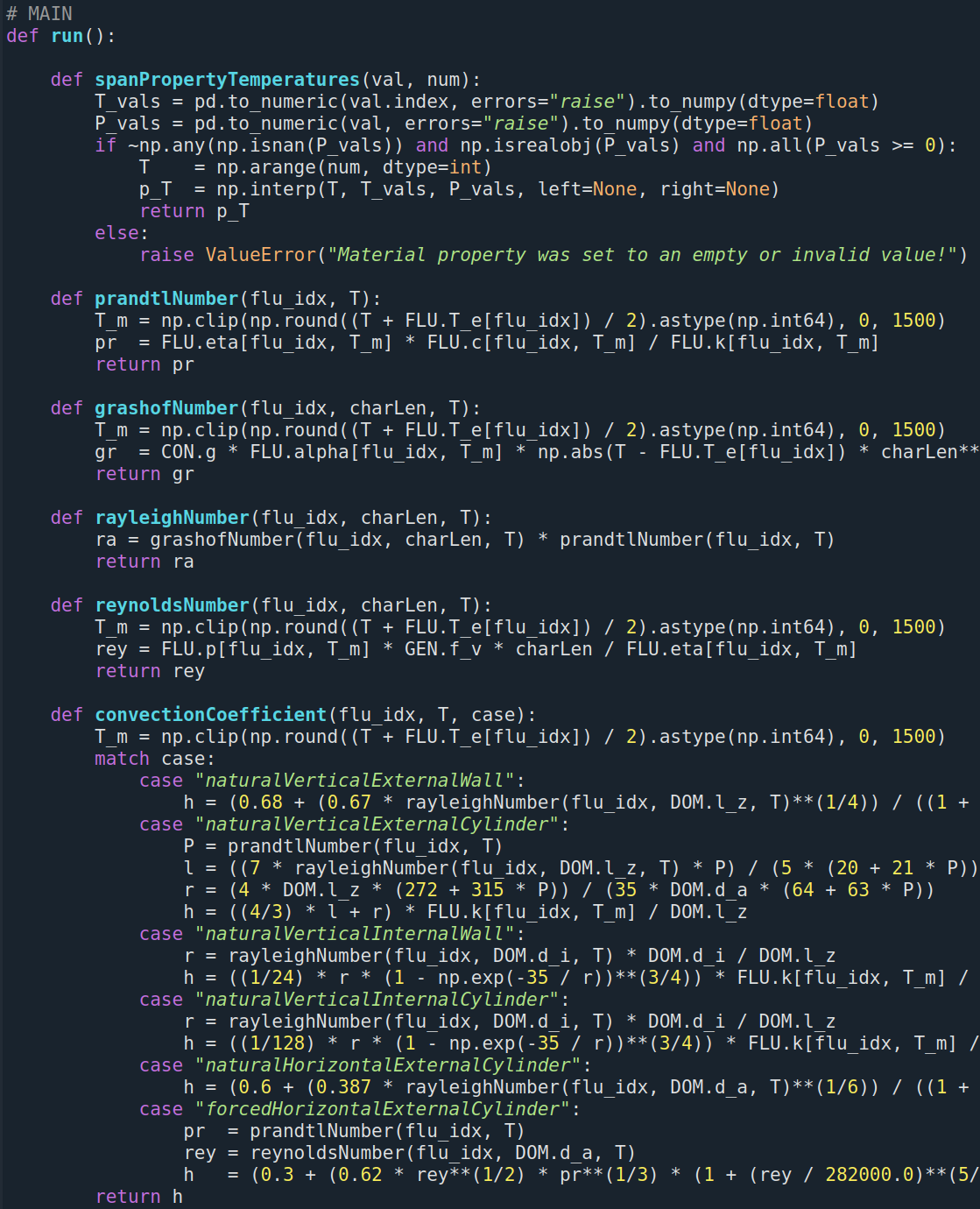 Python-Codeausschnitt der Konvektions-Randbedingungen eines selbstgeschriebenen Programms zur thermischen FEM-Analyse. Freiberufliche Entwicklungsdienstleistungen inklusive Programmierung von In-House entwickelten Tools in Salzburg und DACH-Region vor Ort und remote.